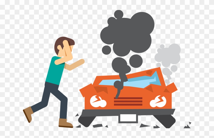 Cartoon Adult Upset Man In Front Of Crash Car - Car Crash Cartoon Png Clipart