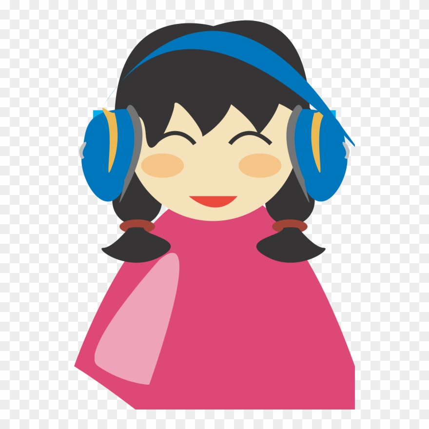 Cute Girl With Headphone Clip Art - Person With Headphones Clipart - Png Download