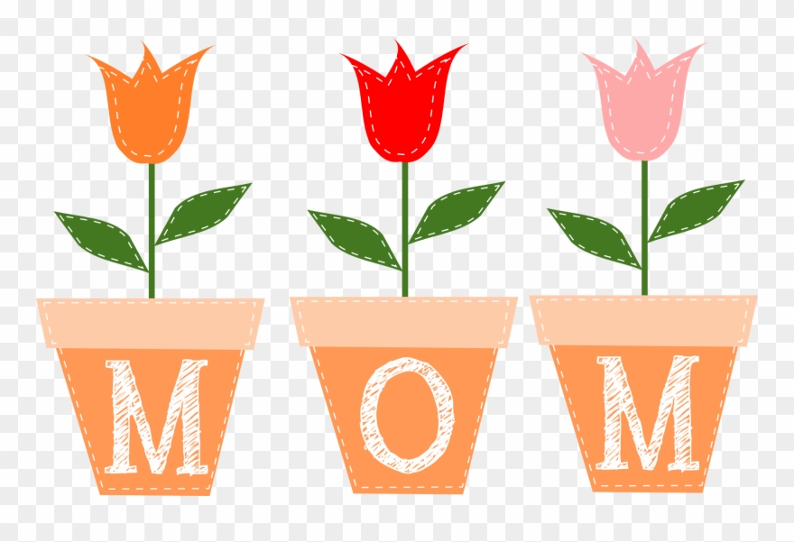 Mom Written On Flower Pots - Mother's Day Banner Png Clipart