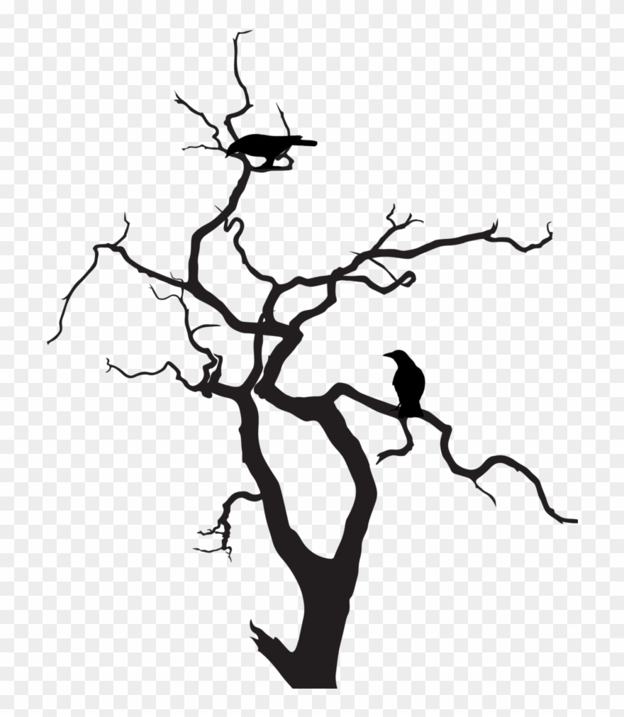 Spooky Tree Clip Art - Tree Silhouette With Crows - Png Download