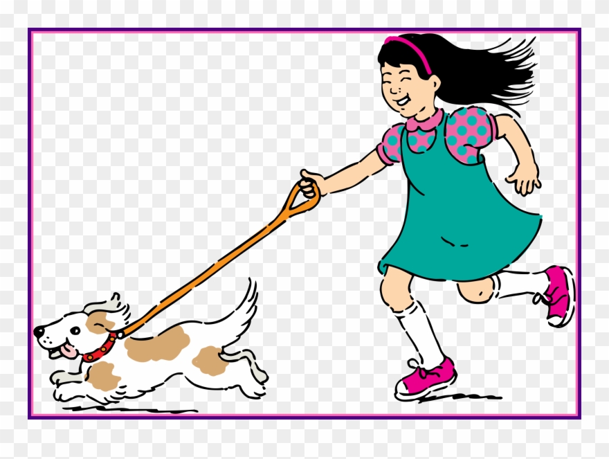Girl Walking Dog Clipart - Walking My Dog Cartoon - Png Download