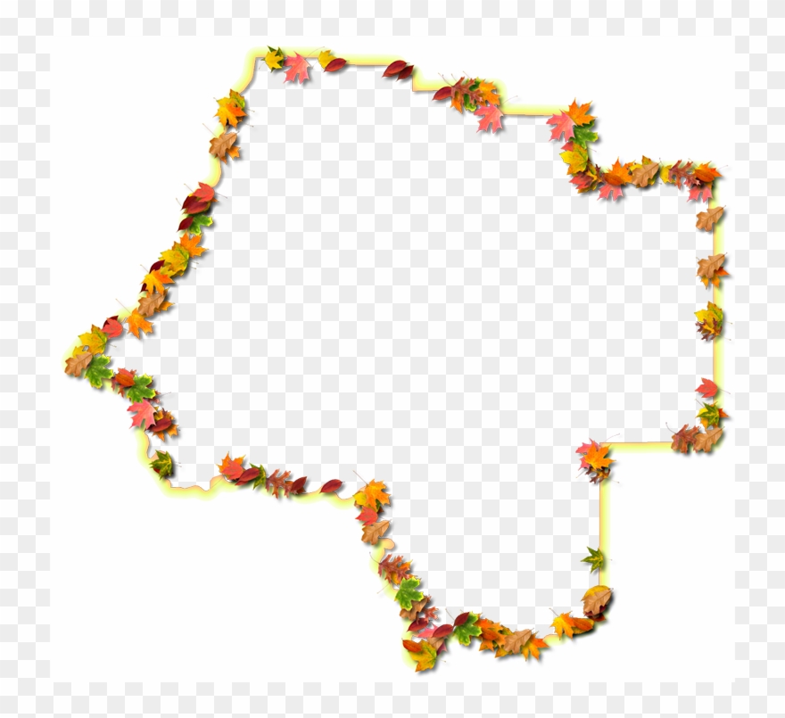A Yellow And Orange Outline Map Of Levy With Fall Leaves - Map Clipart