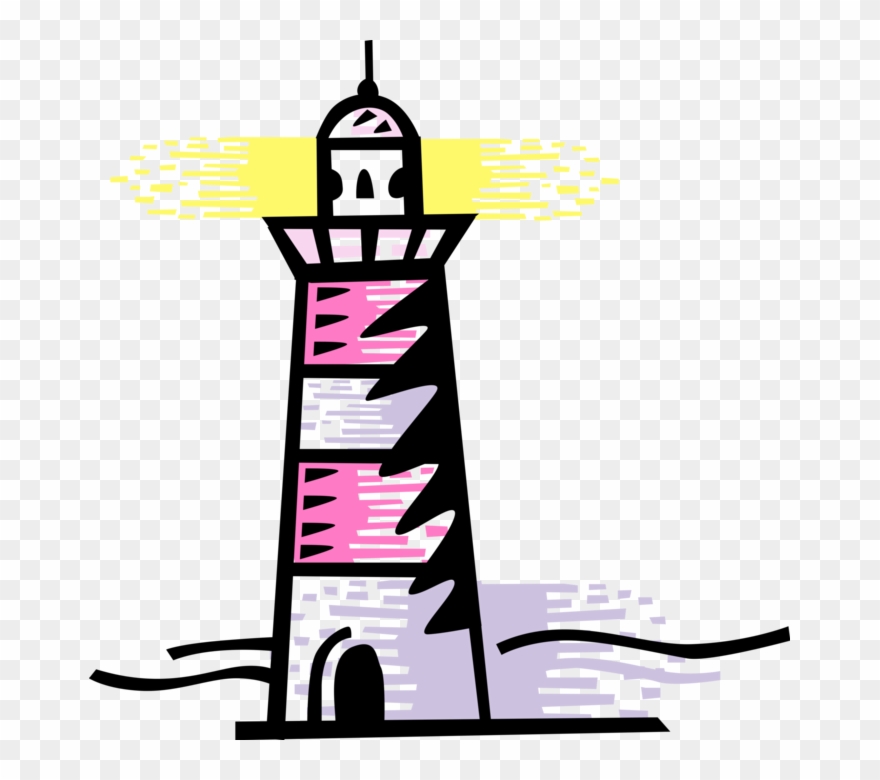 Vector Illustration Of Lighthouse Beacon Emits Light Clipart