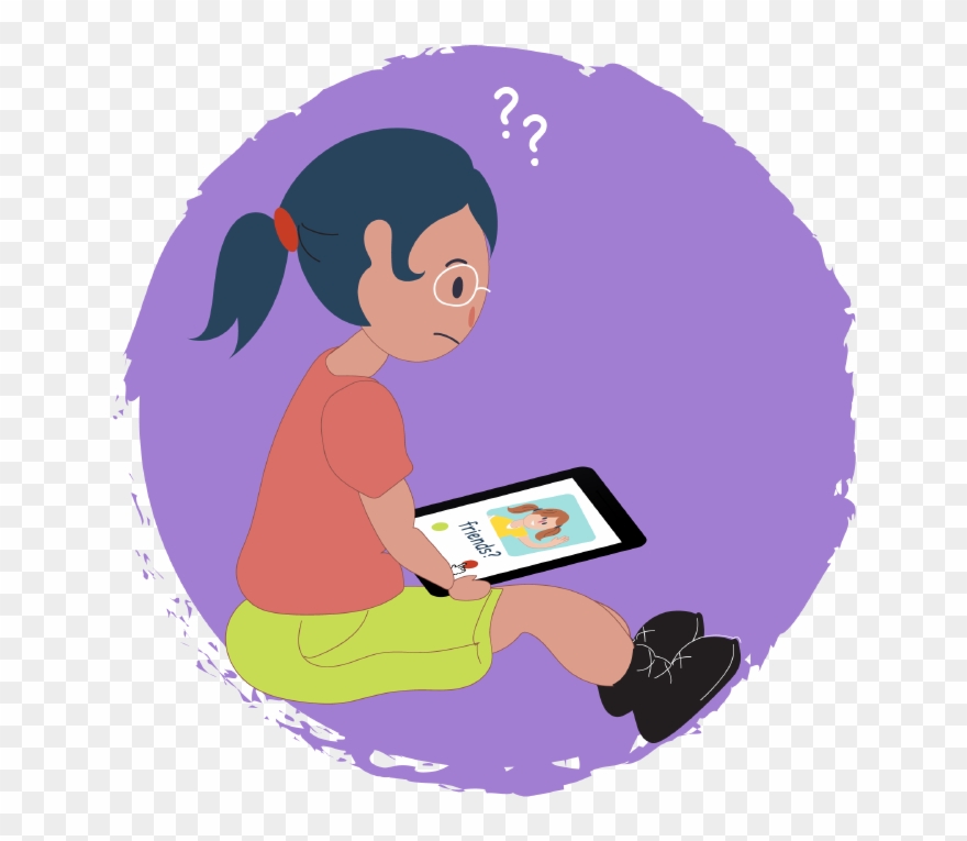Girl Looking At Friend Request From Stranger On Tablet - Being Safe On The Internet Clipart