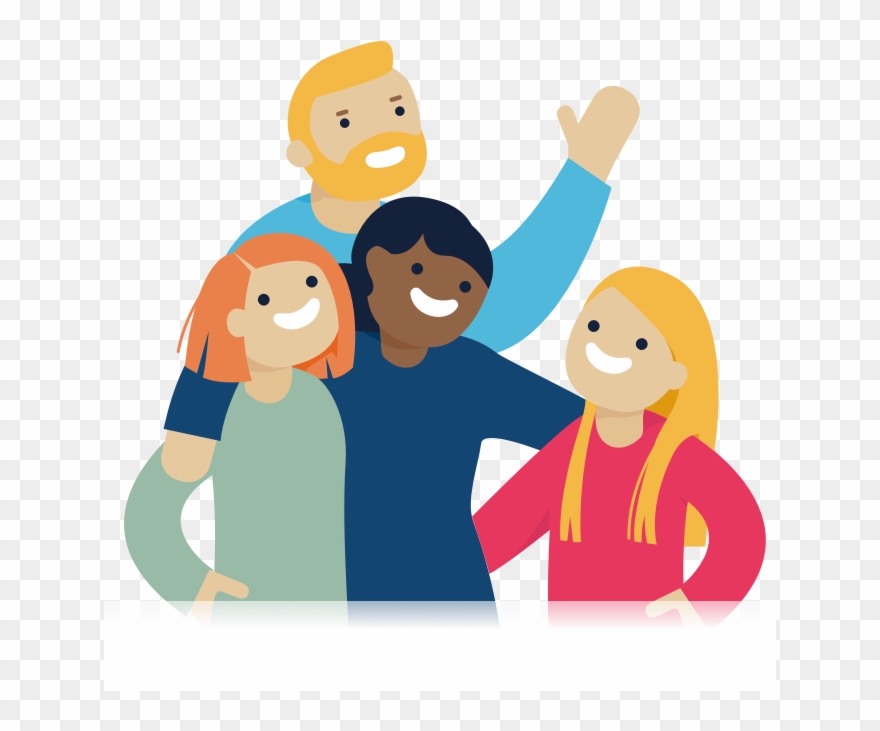 Illustration Of Four People Hugging And Smiling - People Talking Transparent Background Clipart