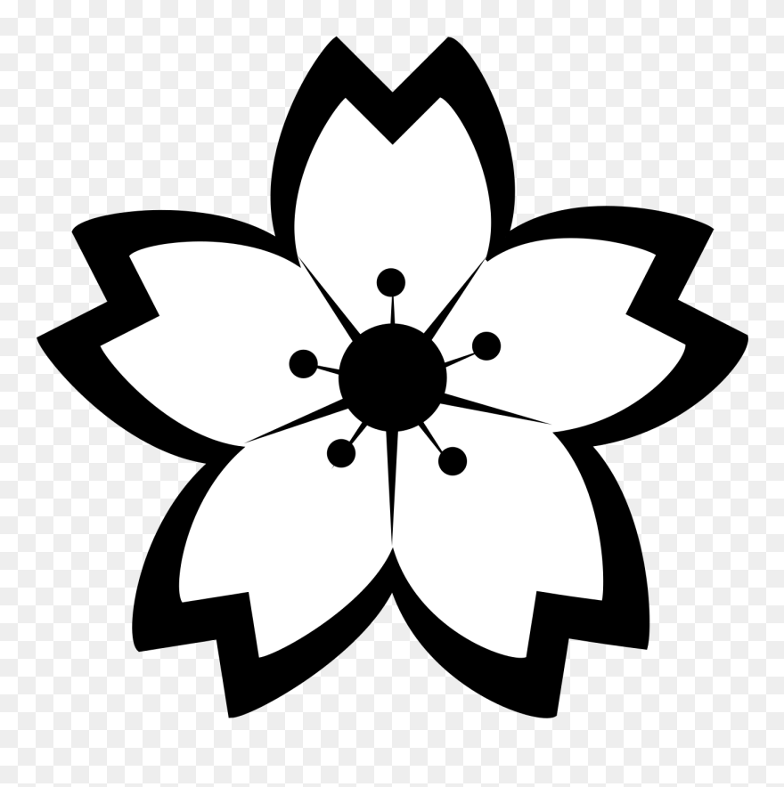Black And White Cherry Blossom Clipart - Png Download