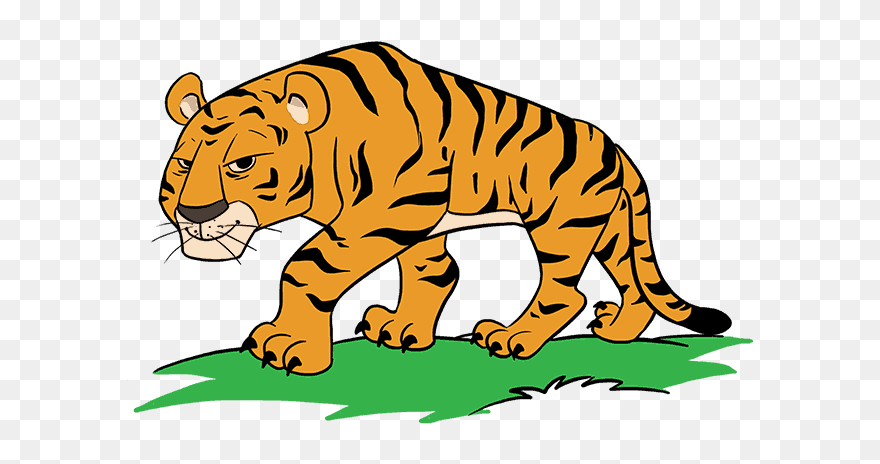 Valentine Clipart Tiger - Easy Cartoon Tiger Drawing - Png Download