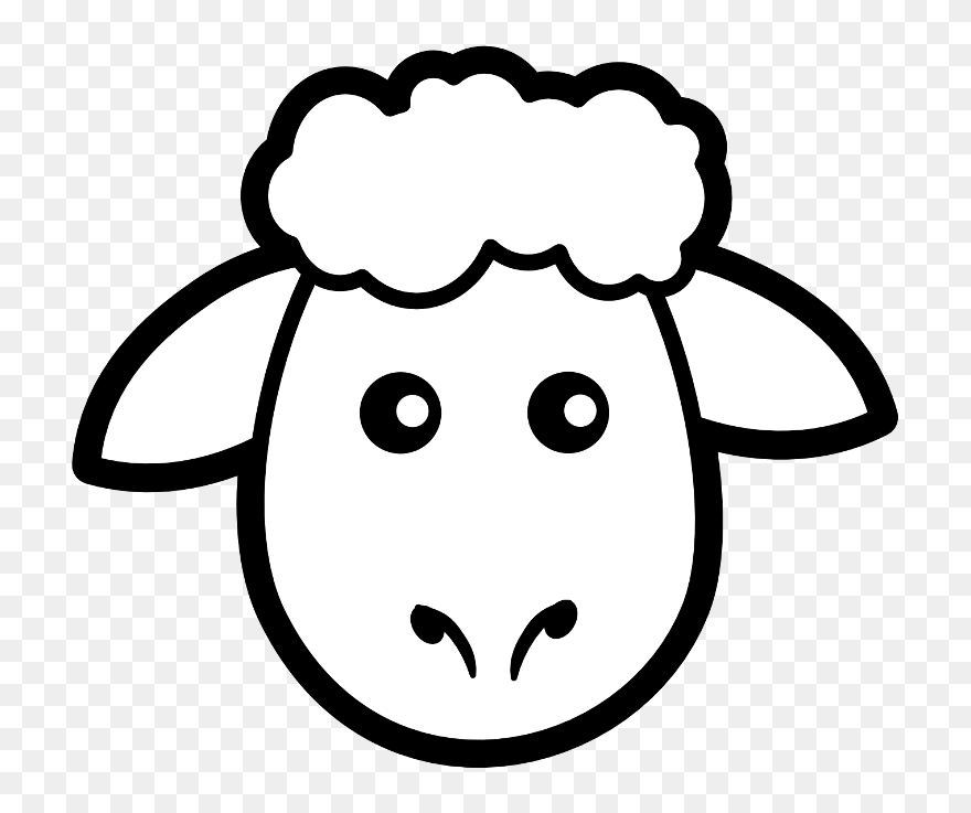 Coloring Sheep - Sheep Face Clipart Black And White - Png Download