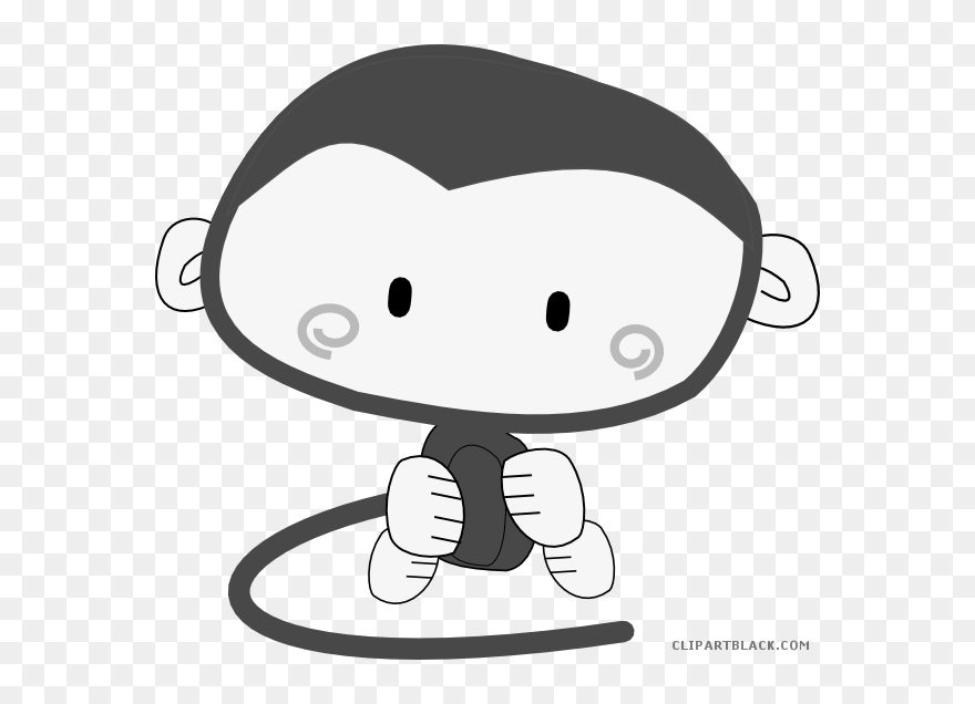 Cute Monkey Animal Free Black White Clipart Images - Cute Monkey Cartoon Black And White - Png Download