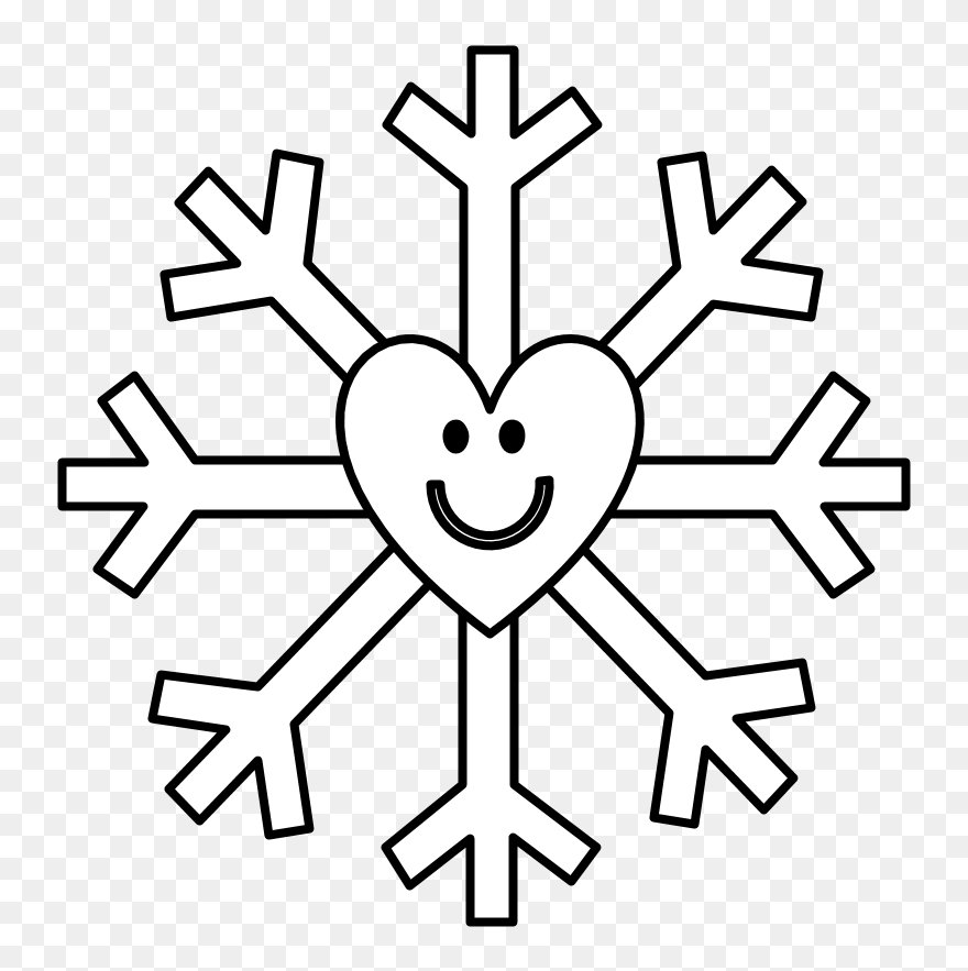 Snowflake, Smiley Face, Heart, Black And White - Snowflake With Face Clipart - Png Download