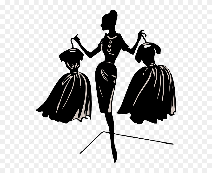Black, Model, Slim, Thin, Two, Lady, Silhouette, Design - Dress On A Hanger Clipart - Png Download