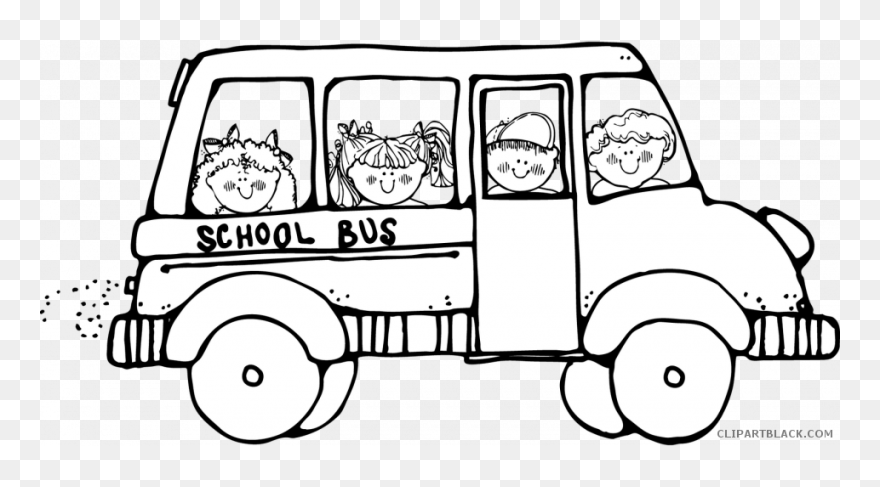 School Clipart Outline - Black And White School Bus Clip Art - Png Download