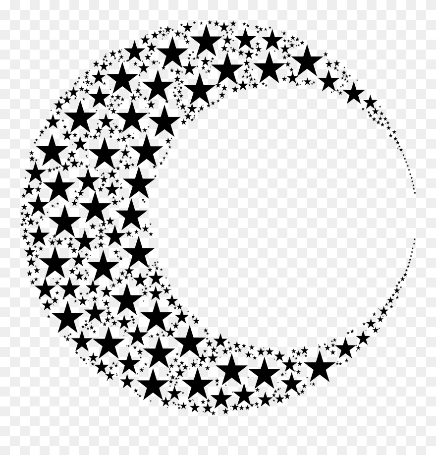 Moon And Stars Png Circle- - Stars Circle Black And White Png Clipart