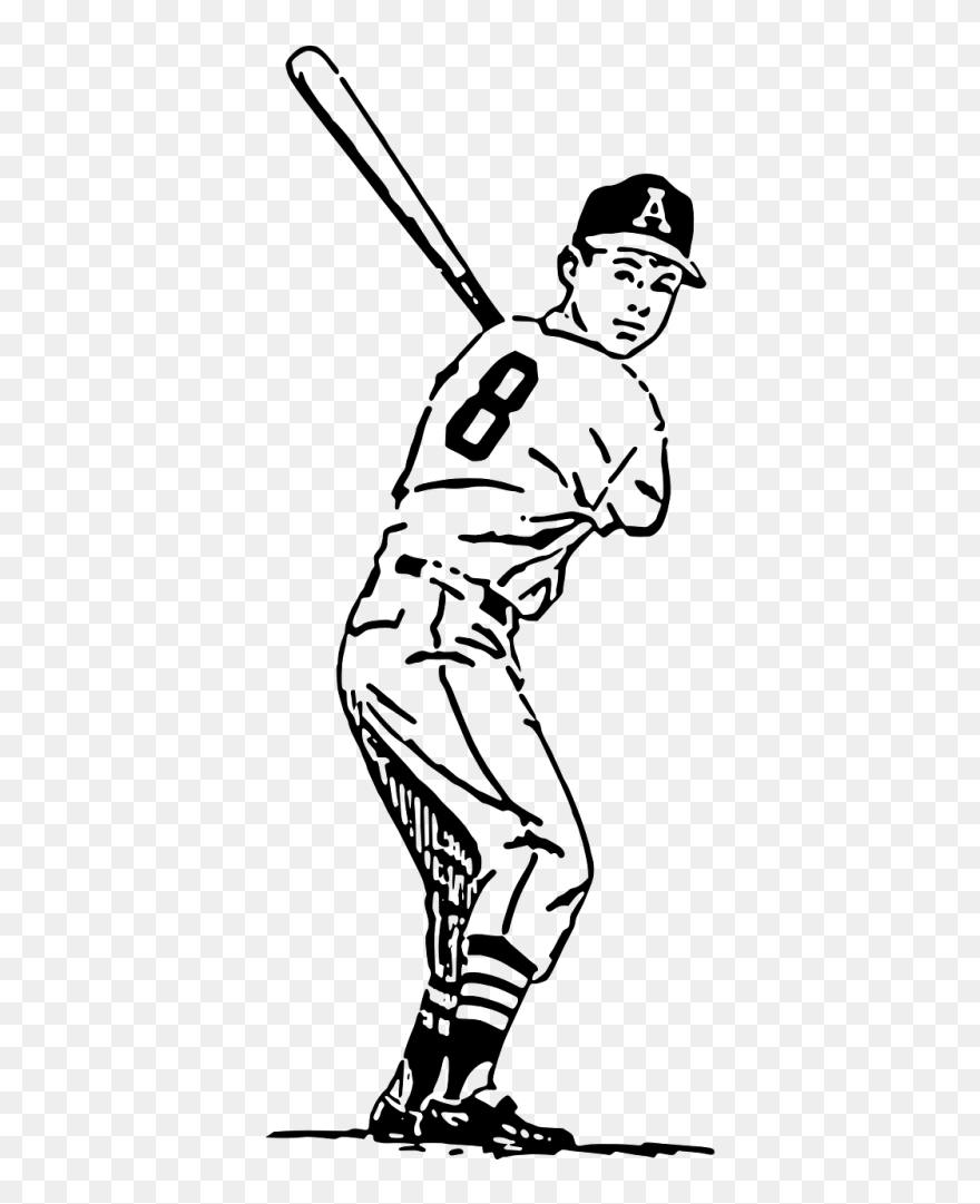 Baseball Player Batter - Baseball Player Clipart Black And White - Png Download