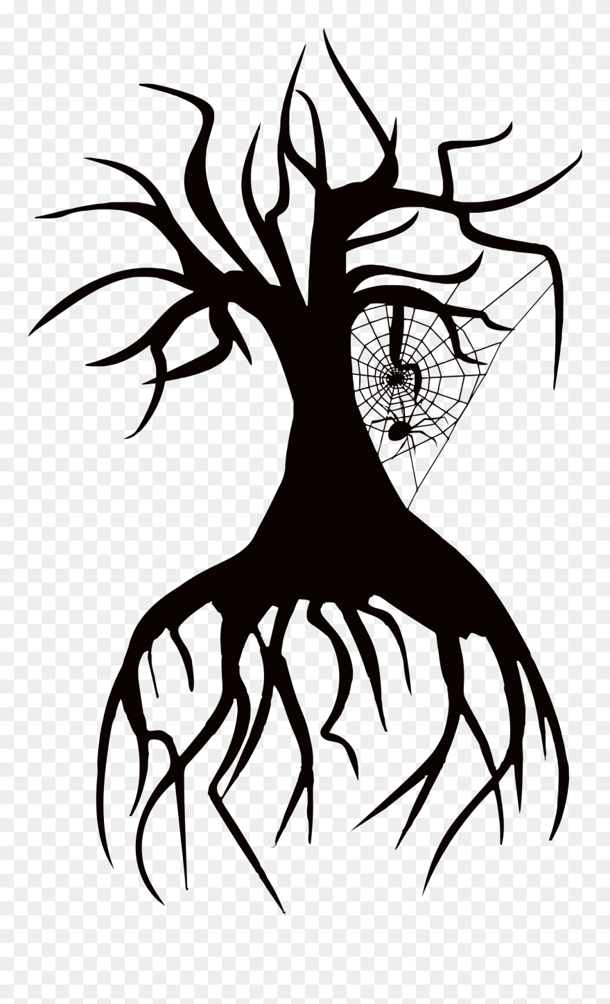 This Free Icons Png Design Of Spider Tree - Tree With Spider Web Clip Art Black Transparent Png