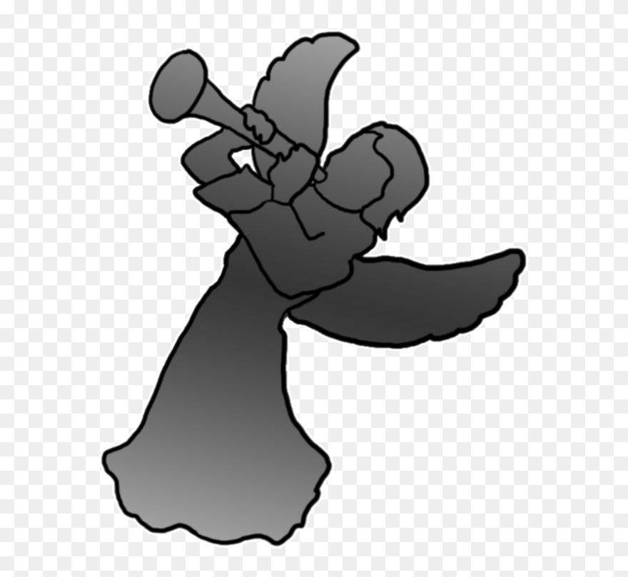 Funny Little Cherub Drawing, Angel With Trumpet Silhouette - Clip Art - Png Download