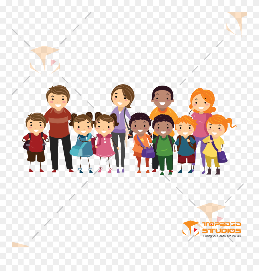 2d Group Family Character - Family At School Cartoon Clipart