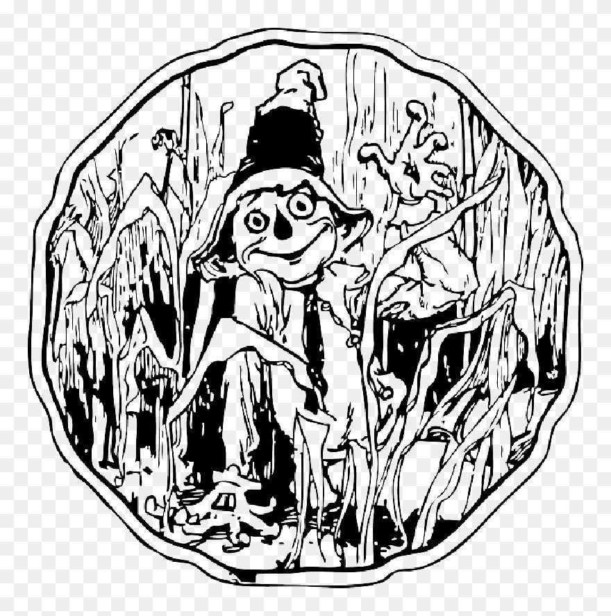 Plants, Cartoon, Field, Farm, Birds, Crow, Free, Corn - Scarecrow Of Oz Black And White Clipart