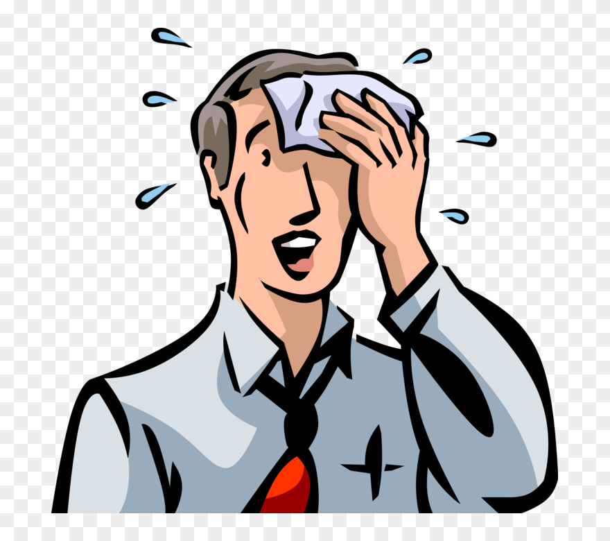 Vector Illustration Of Exhausted Businessman Wipes - Sweat Off The Brow Clipart