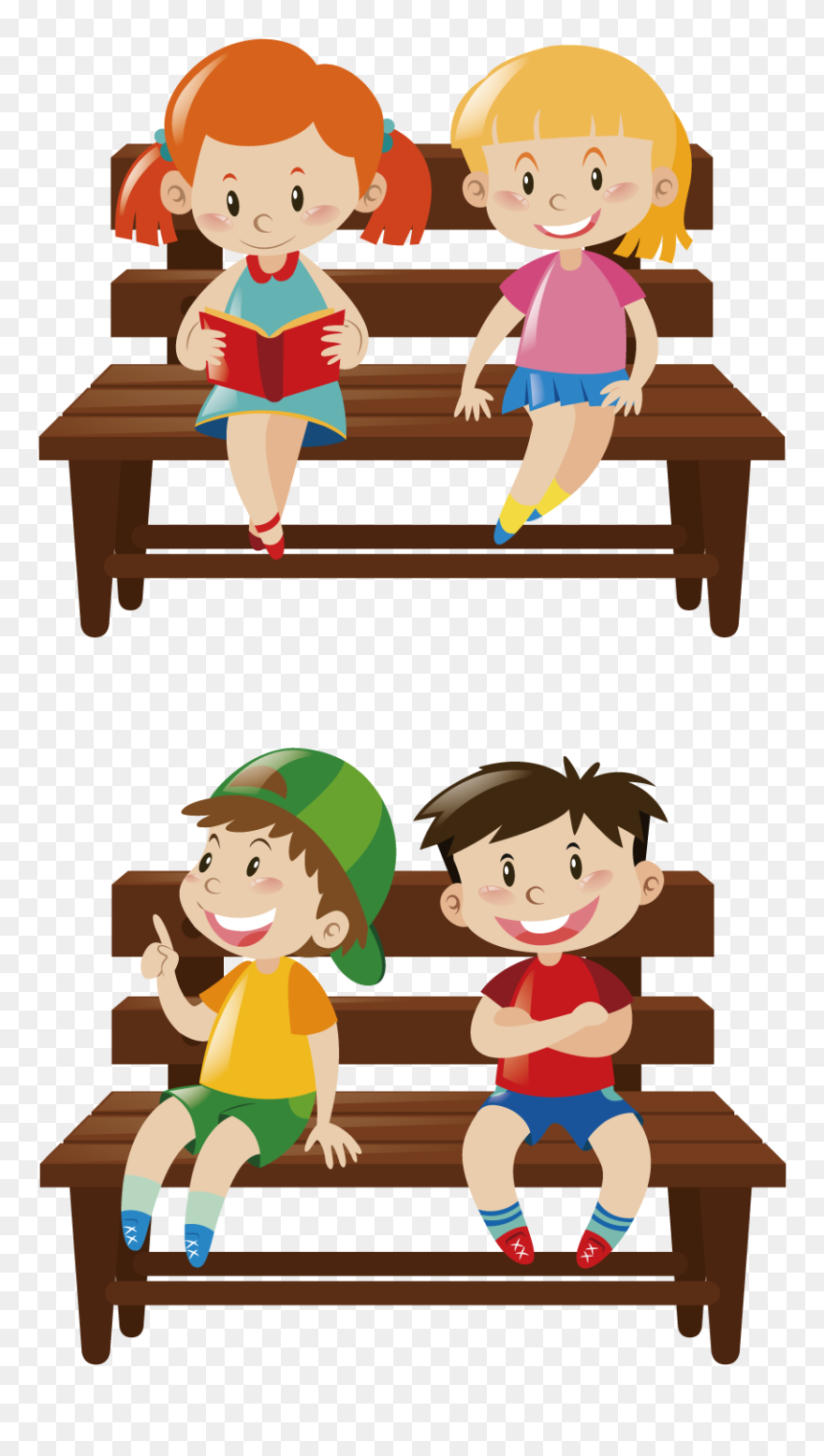 Boys Sitting On The Bench Clipart - Png Download