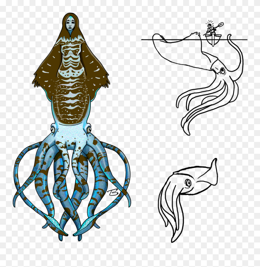 The Drowning Lady Squid - Illustration Clipart