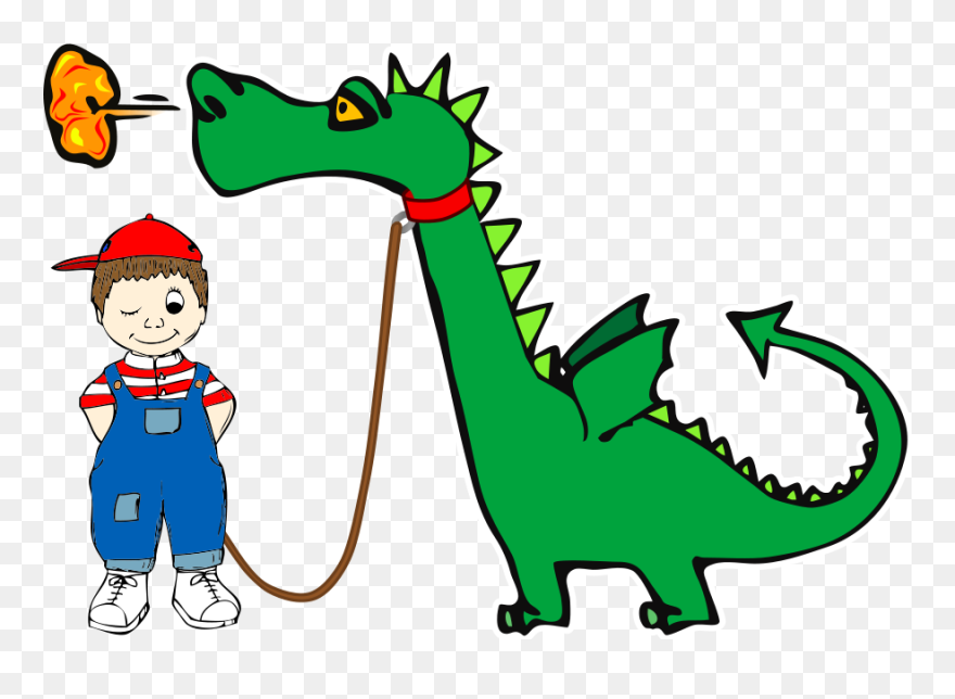 Leash 20clipart - Boy With Dragon Cartoon - Png Download