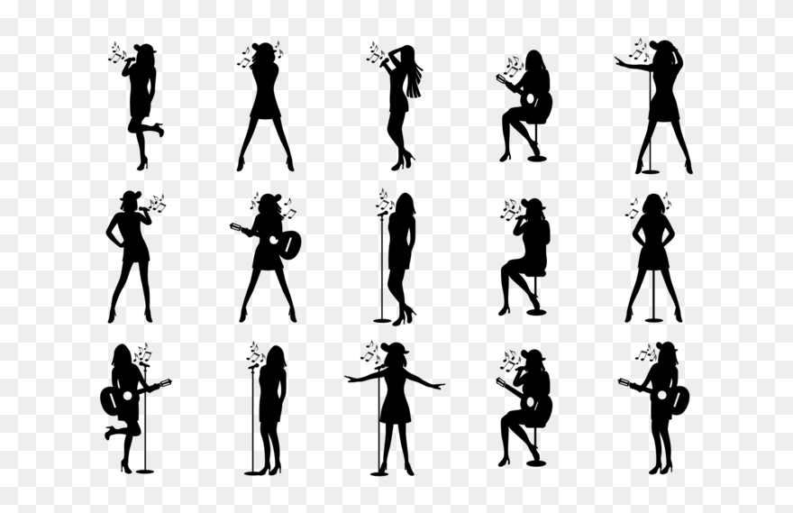 People Singing Silhouettes Vector - Silhouette People Singing Clipart