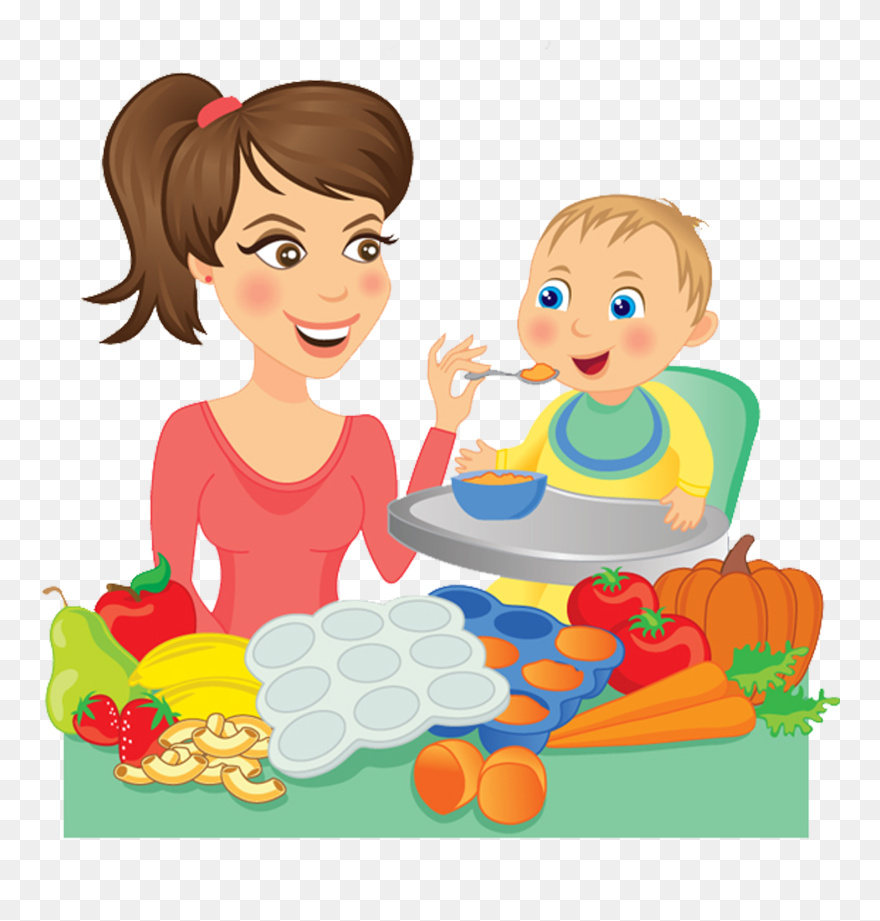 Nutrition Child Frames Illustrations - Mother Eating Baby Clipart - Png Download