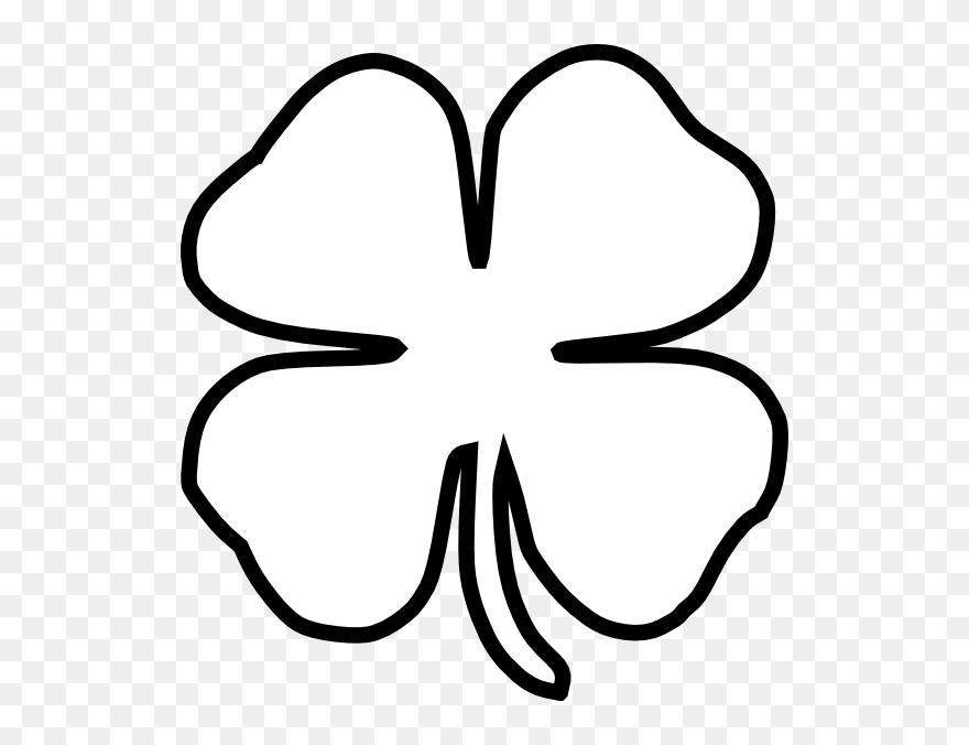 Four-leaf Clover Black And White Clip Art - Outline 4 Leaf Clover Clipart - Png Download