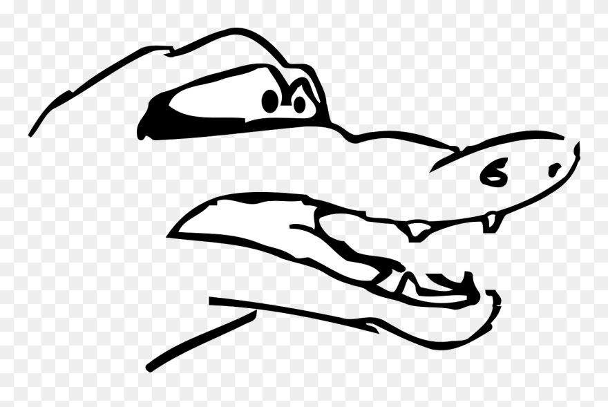 Transparent Alligator Black And White Clipart - Sketsa Gambar Kepala Buaya - Png Download