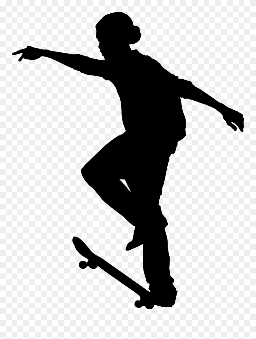 Skateboarding Black & White - Skateboarding Silhouette Transparent Background Clipart