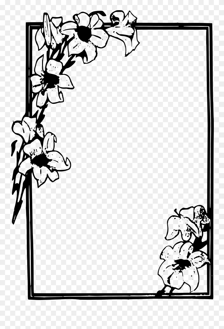 Simple Flower Frame Clip Arts - Flower Frame Black And White - Png Download