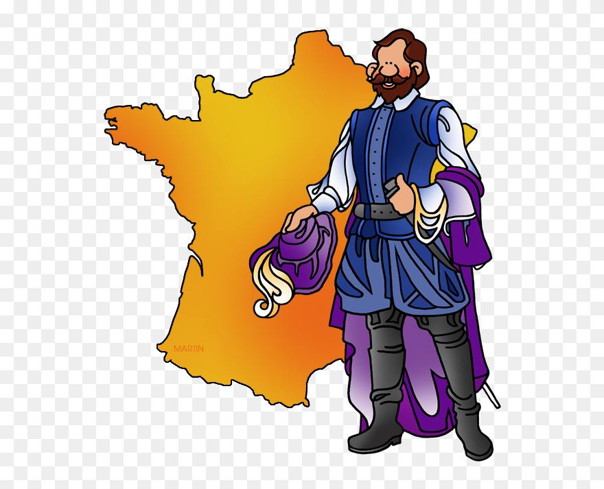 Champlain And Map Of France - Cartoon Clipart