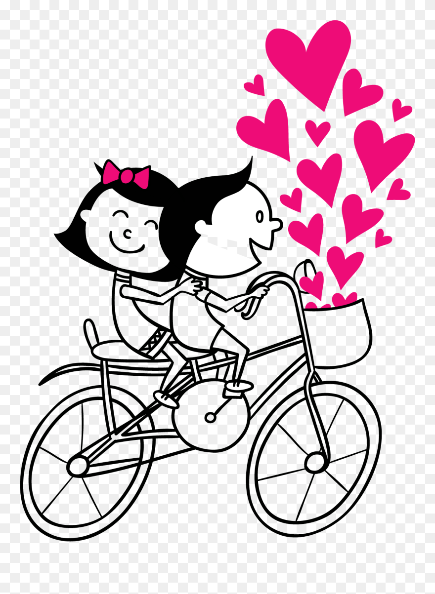 Couple Vector Cycling Png Free Photo Clipart - Love Couple Cartoons On Cycle Transparent Png