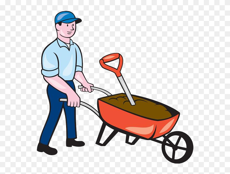 Cartoon Royalty Free Clip - Pushing Wheelbarrow - Png Download