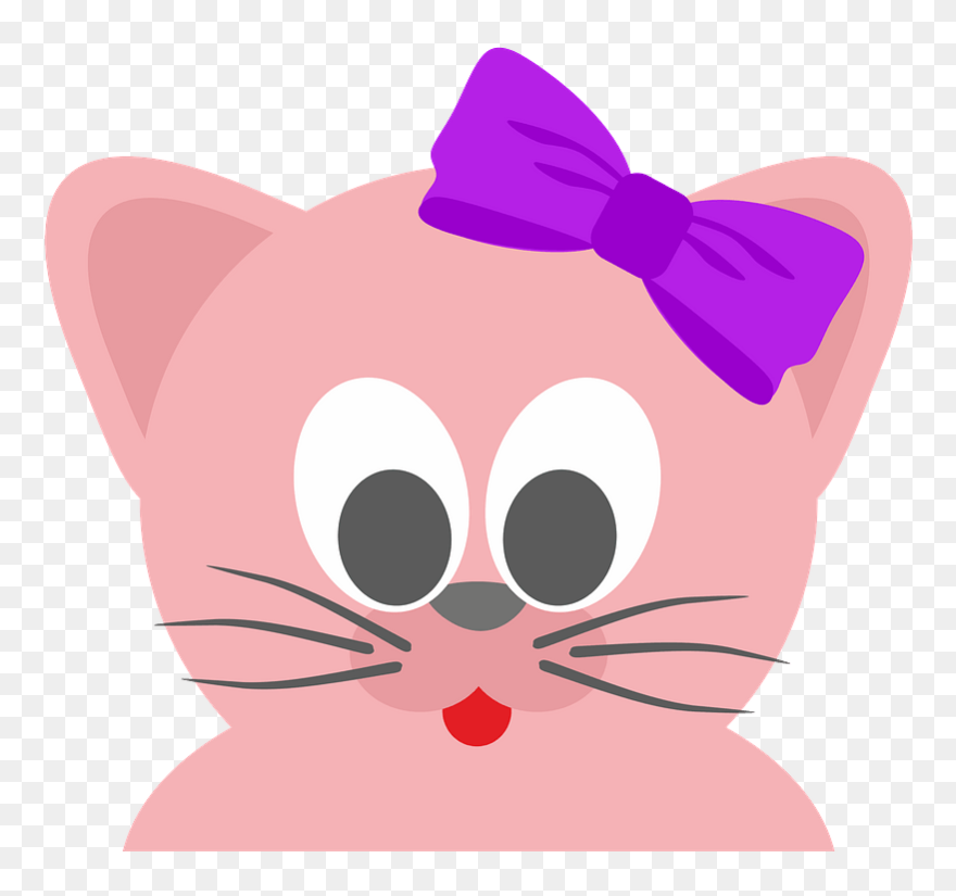 Cartoon Cat With Hair Bow Clipart - Cat - Png Download