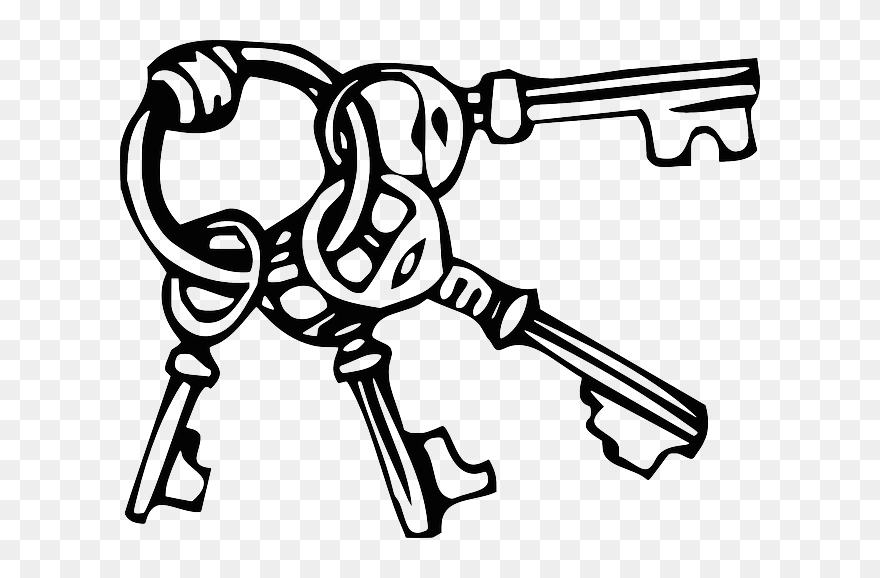Key, Outline, Cartoon, Chain, Tools, Keyring, Keys - Keys Black And White Clipart - Png Download