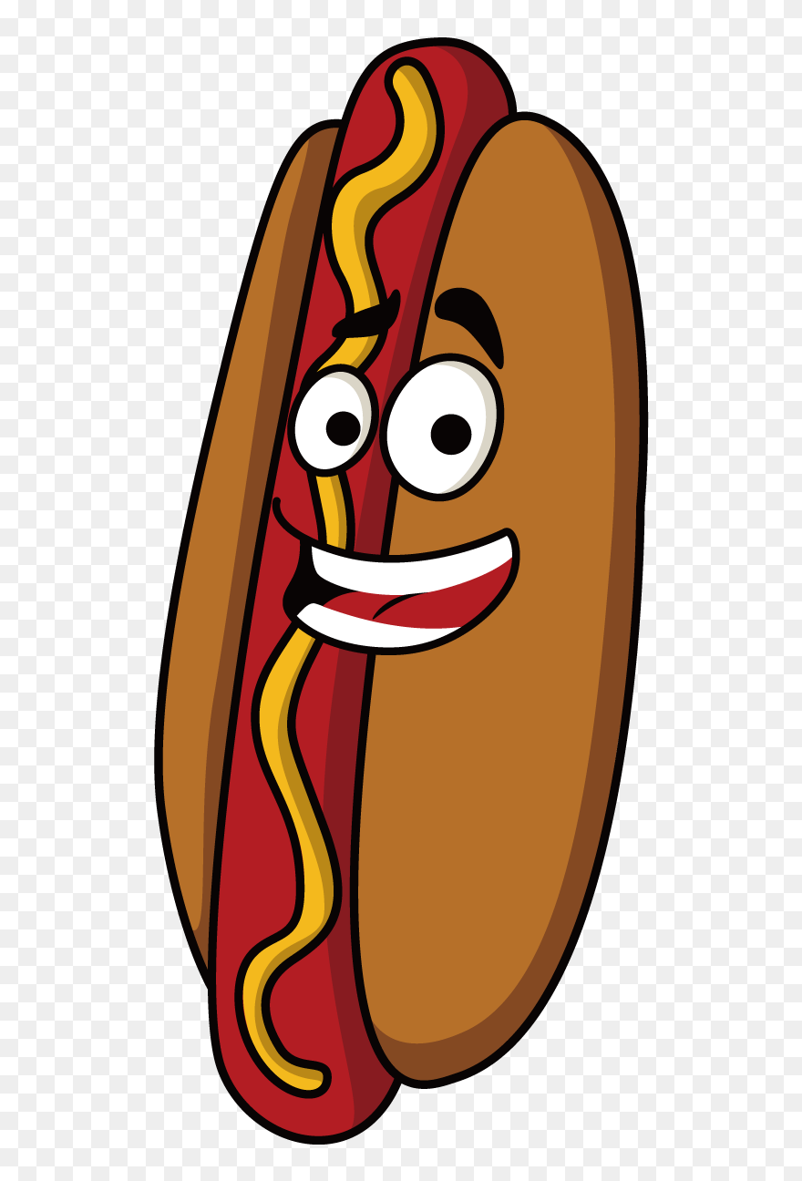 Hot Dog Sausage Fast Food Cartoon - Hot Dog With Face Cartoon Clipart