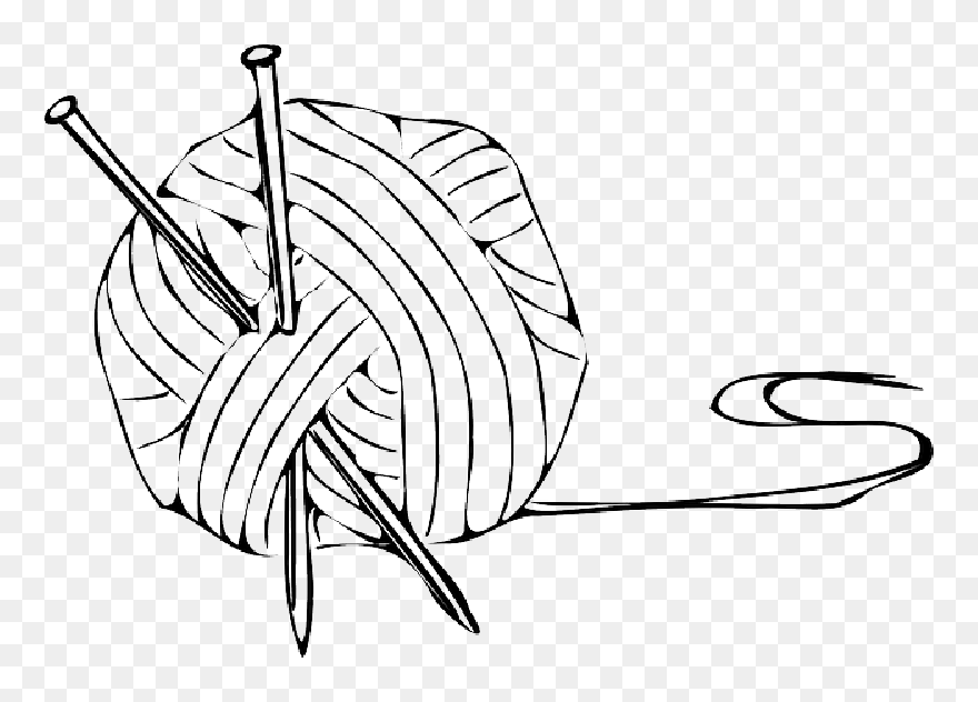 Black, Outline, Drawing, White, Cartoon, Knitting, - Knitting Clip Art - Png Download