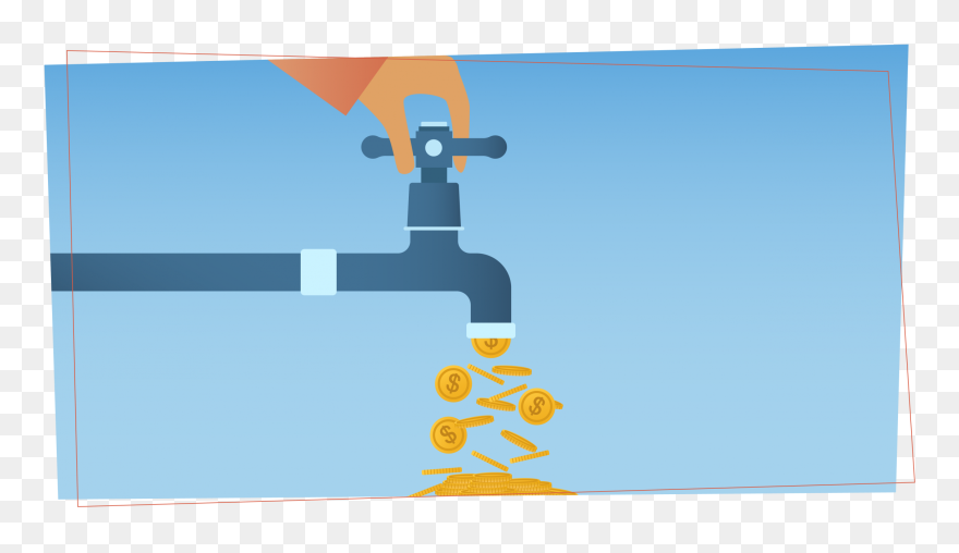 Someone Turning The Knob On A Faucet As Gold Coins - Graphic Design Clipart