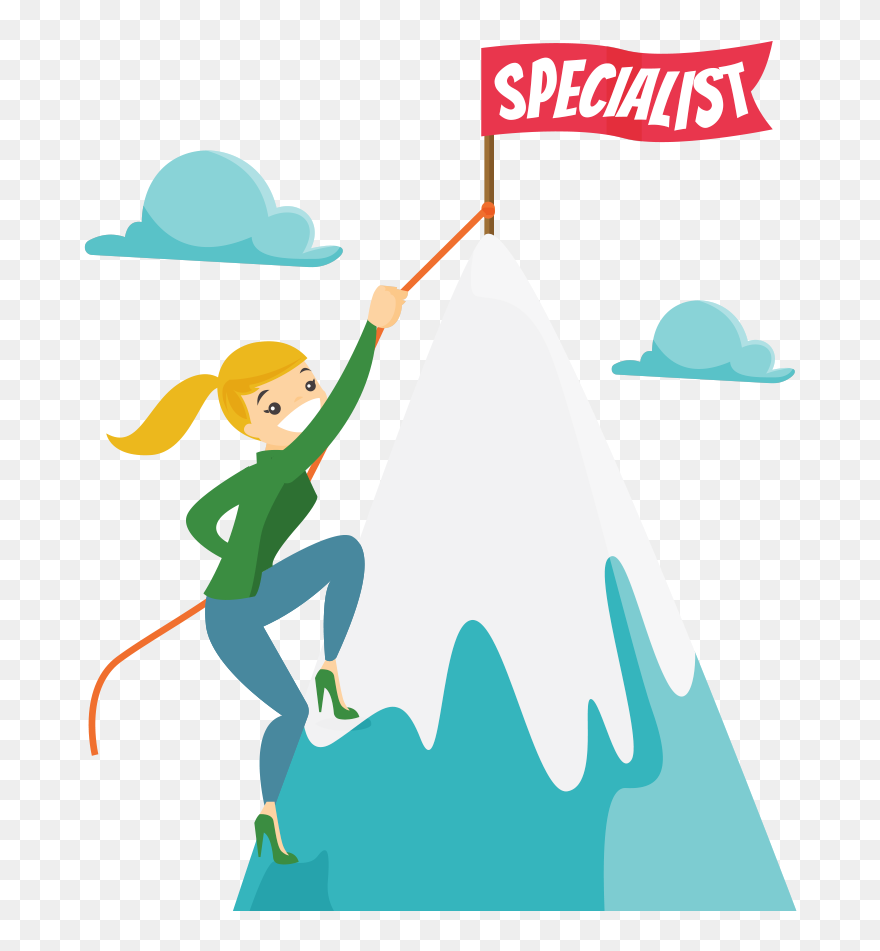 Woman Climbing Mountain Cartoon Clipart