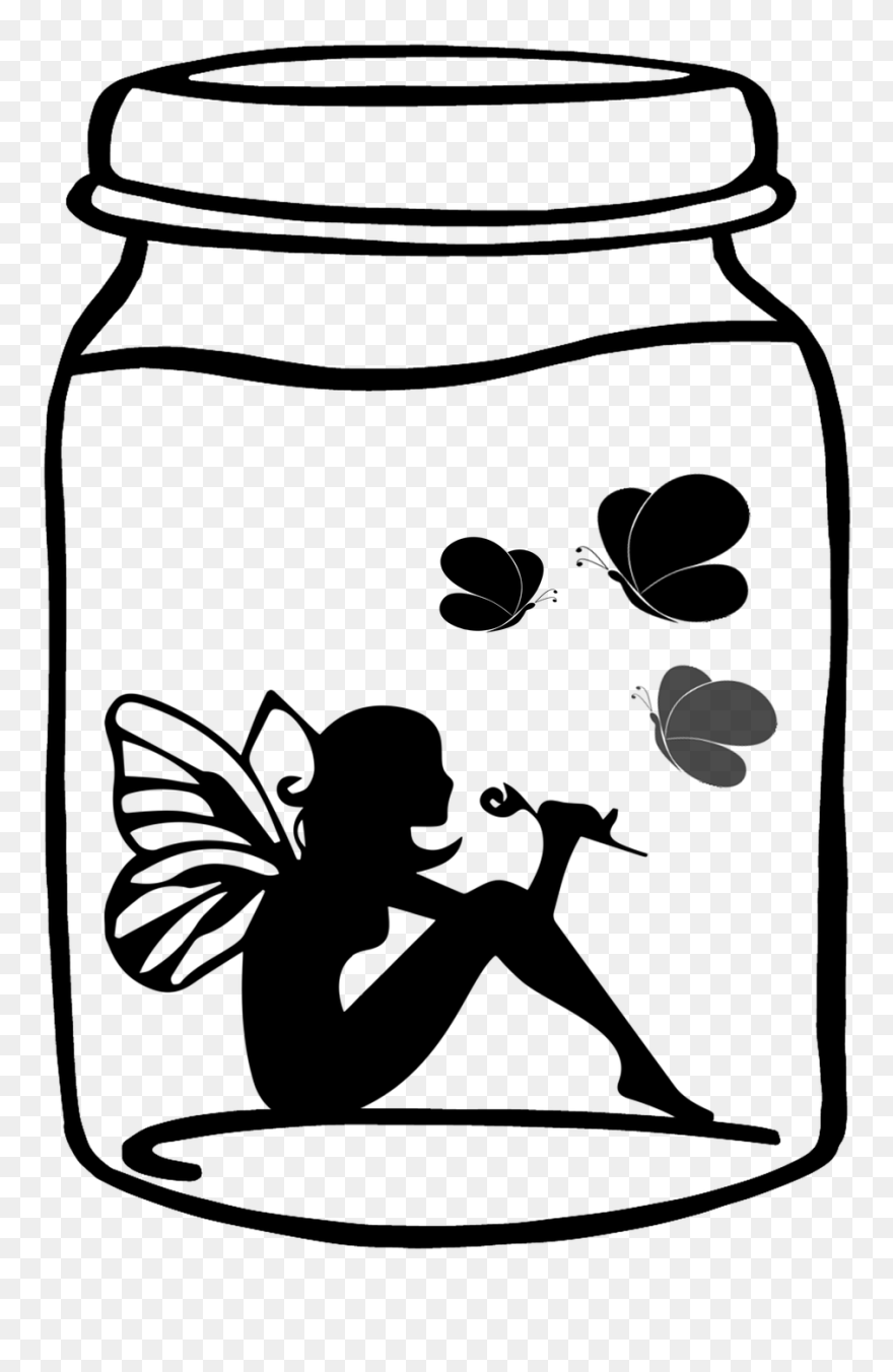 #ftestickers #elf #fairy #butterflies #jar - Glass Bottles Black And White Clipart