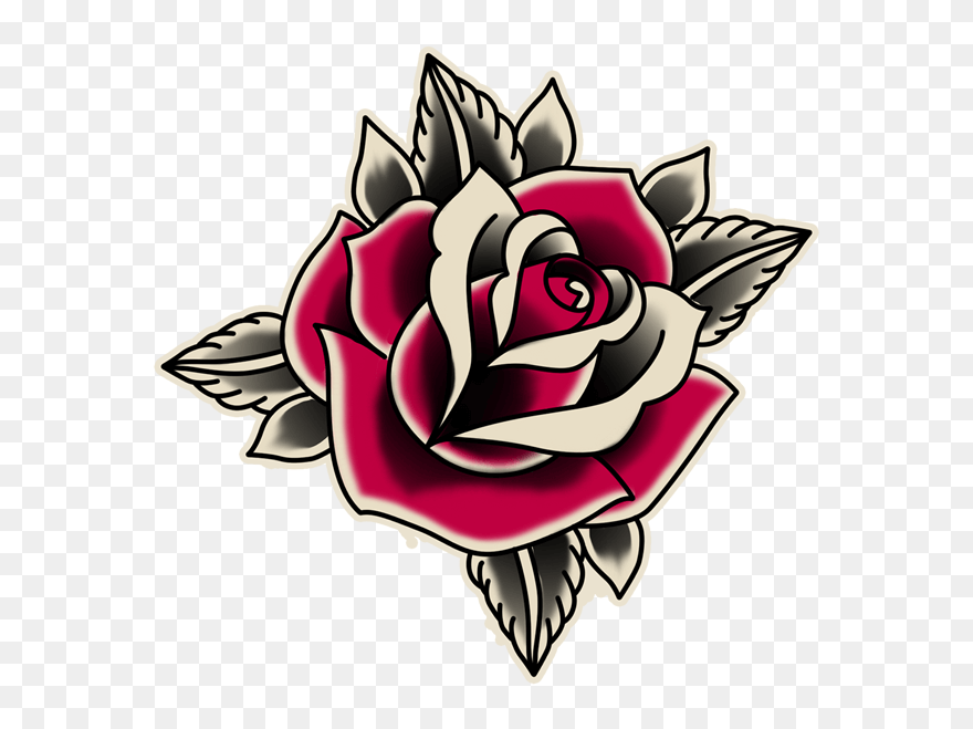 Rose School Old Sticker Free Clipart Hq Clipart - Old School Rose Tattoo Drawing - Png Download