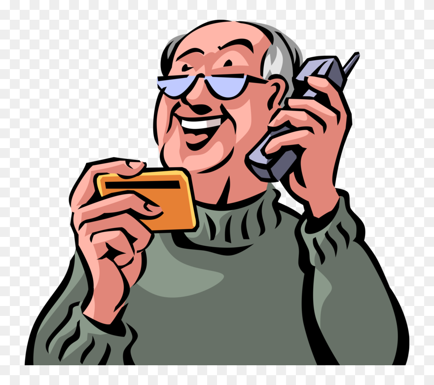 Vector Illustration Of Retired Elderly Senior Citizen - Old Man On The Phone Cartoon Clipart
