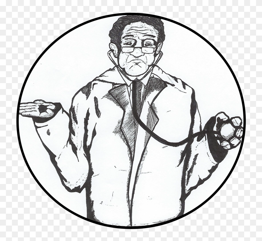 Doctor Wondering In Black And White Drawing Clipart