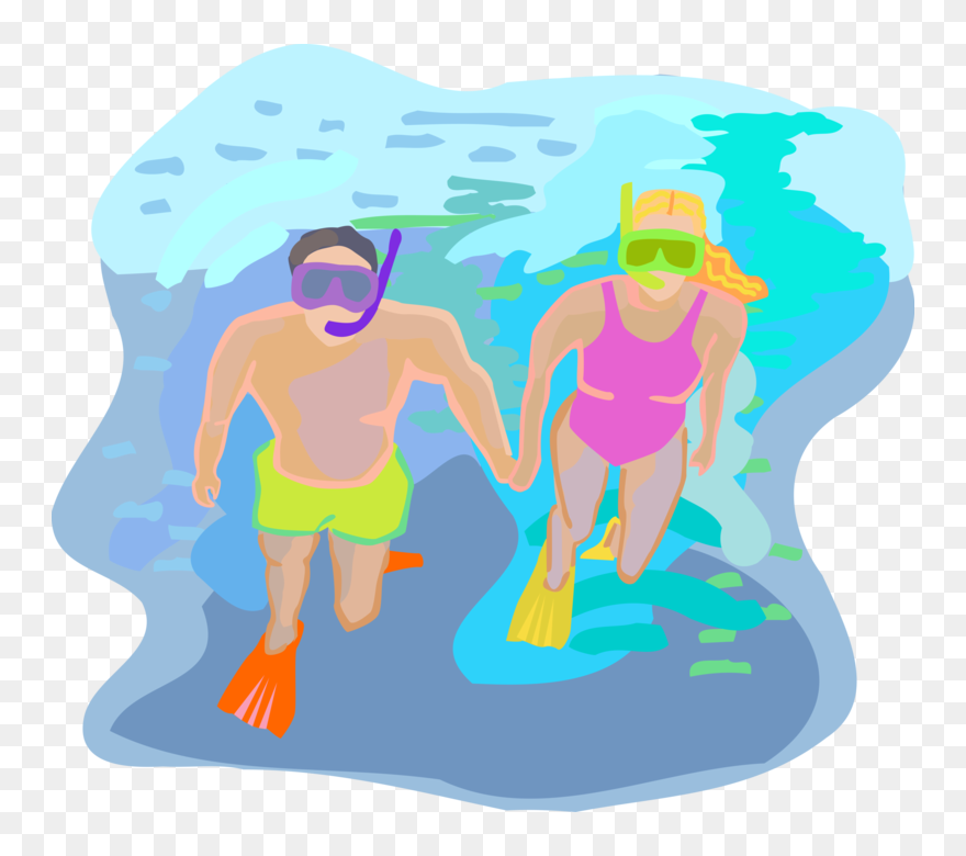 Vector Illustration Of Snorkeling Couple Snorkel With - Illustration Clipart