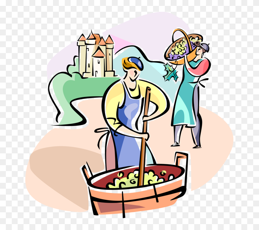 Vector Illustration Of Vineyard Workers Making Wine - Clip Art Food Processing - Png Download