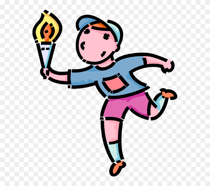 Boy Running With The Olympic Torch - Kids Sports Olympic Torch Clipart