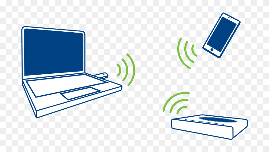 Diagram Showing Radio Waves Linking A Laptop With A - Sse Wireless Router Clipart