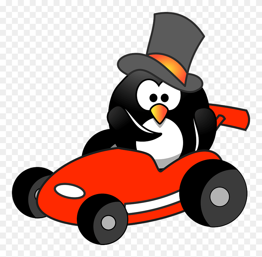Penguin In Red Car Clipart - Go Kart Cartoon Drawing - Png Download